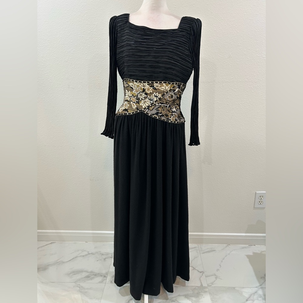 Mary McFadden Couture for Neiman Marcus Black Vintage Gown with Beaded Waist